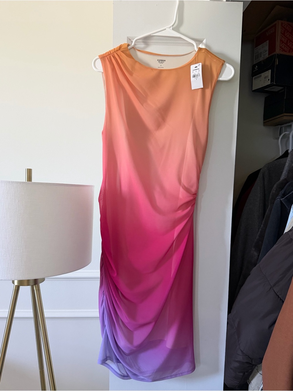 Express NWT Ombre Orange Pink to Purple Midi Dress